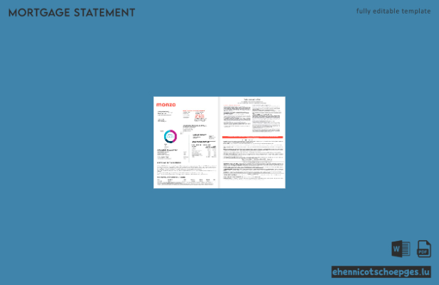 Monzo Bank Hypothekendarlehensauszug (UK) in Word- und PDF-Formaten – Beispielvorschau